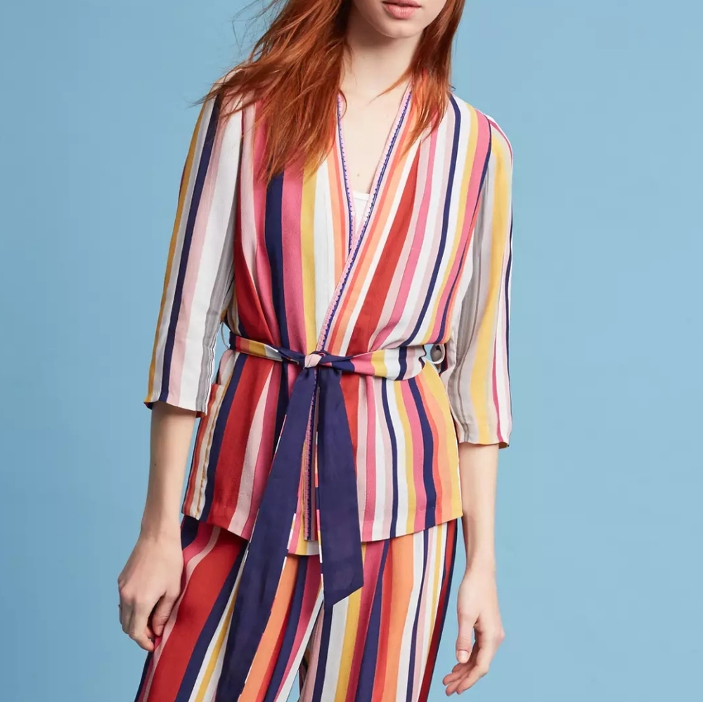 Anthropologie Bl-nk Anzio Striped Wrap Jacket Multicolor XS